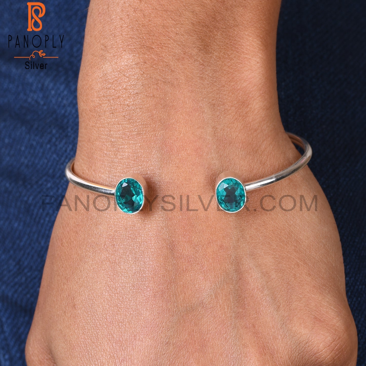 Doublet Santamaria Aquamarine Quartz Oval 925 Silver Cuff
