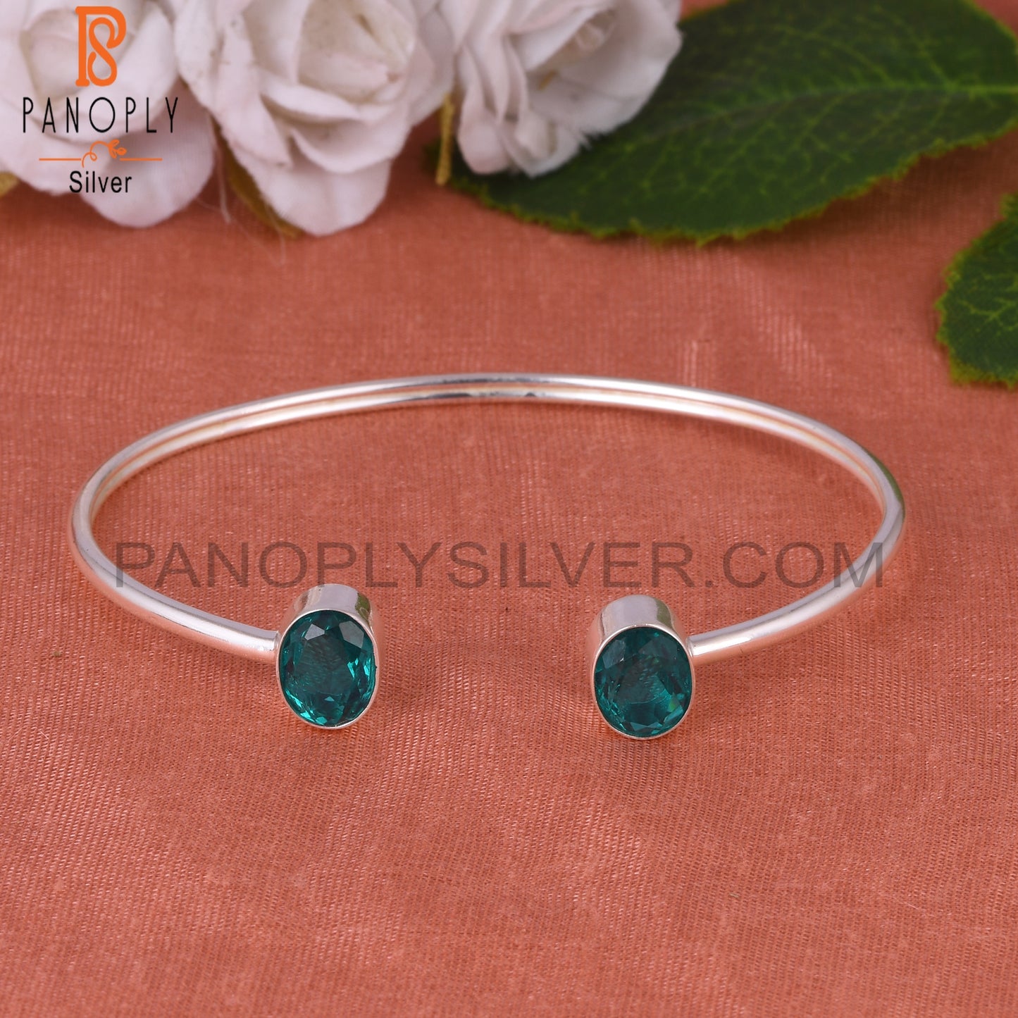 Doublet Santamaria Aquamarine Quartz Oval 925 Silver Cuff
