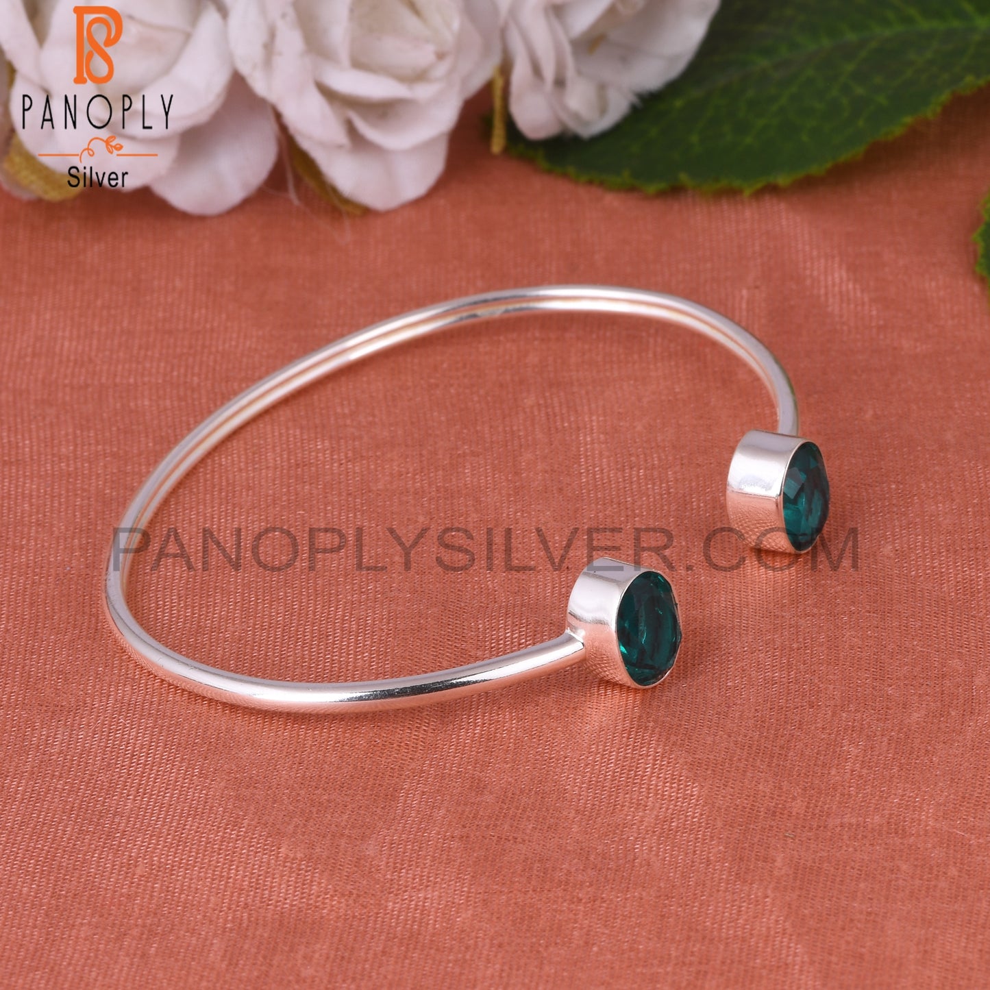 Doublet Santamaria Aquamarine Quartz Oval 925 Silver Cuff