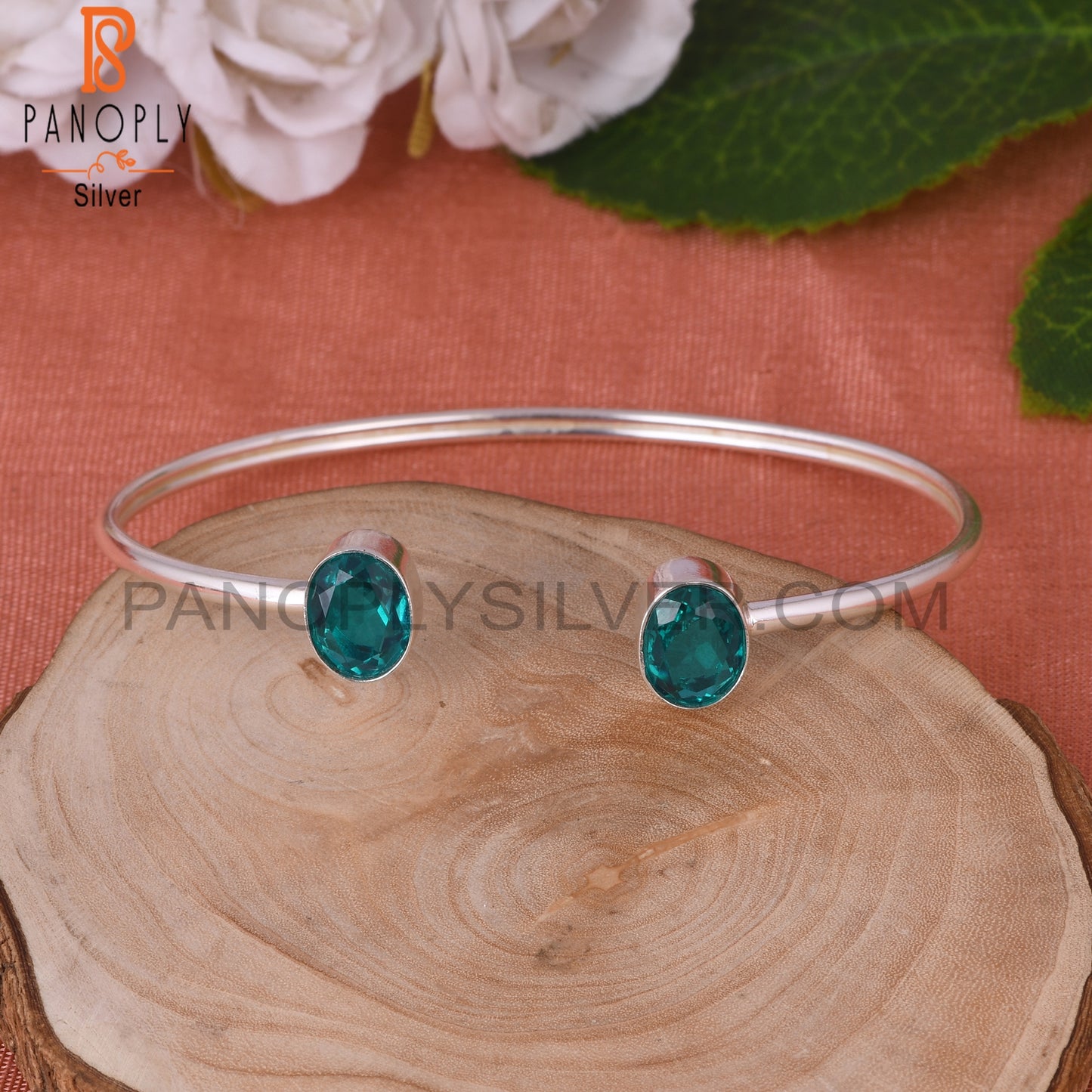 Doublet Santamaria Aquamarine Quartz Oval 925 Silver Cuff