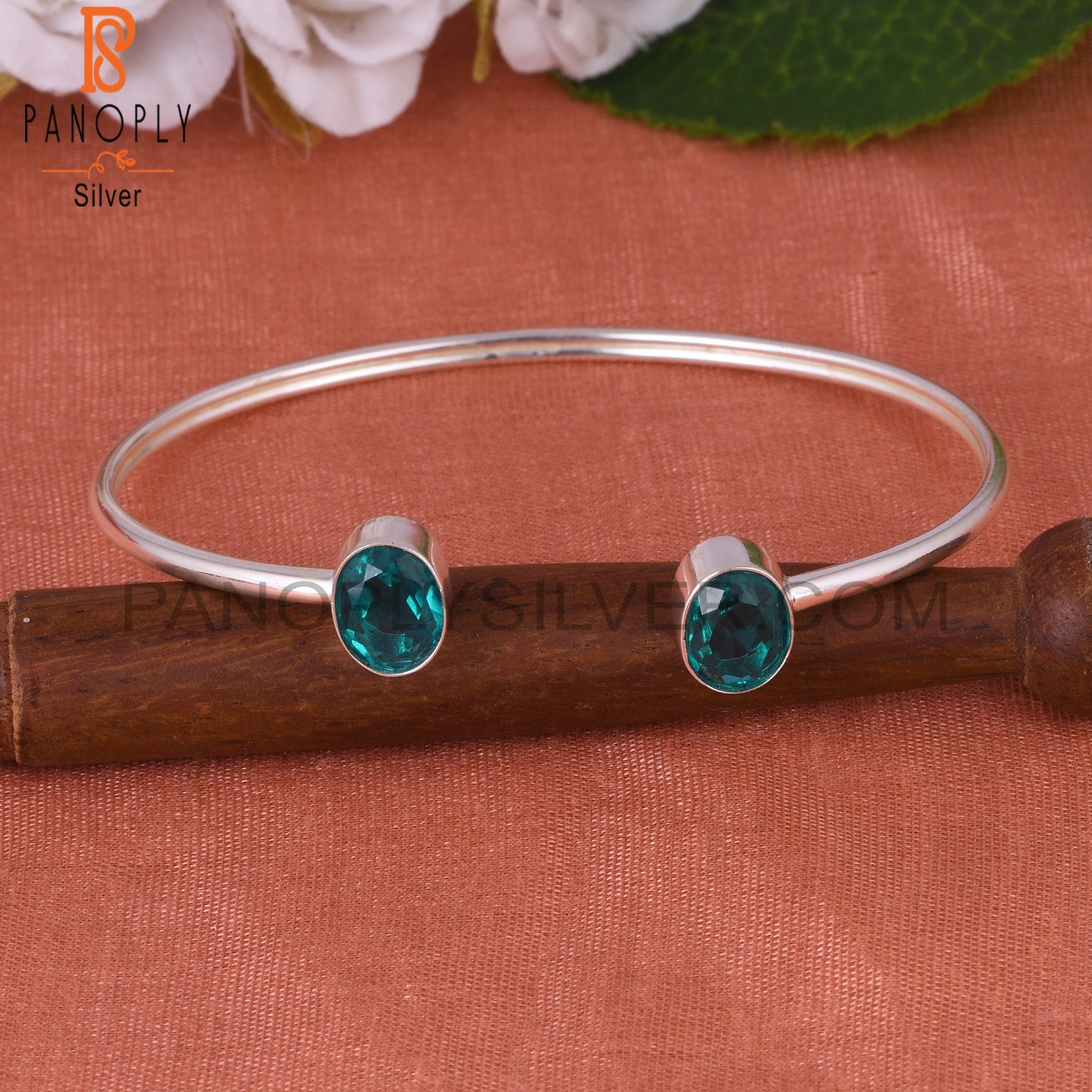 Doublet Santamaria Aquamarine Quartz Oval 925 Silver Cuff
