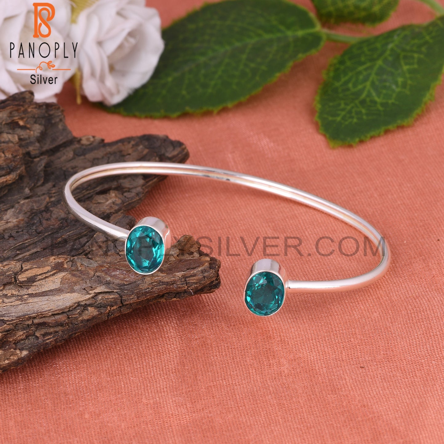 Doublet Santamaria Aquamarine Quartz Oval 925 Silver Cuff