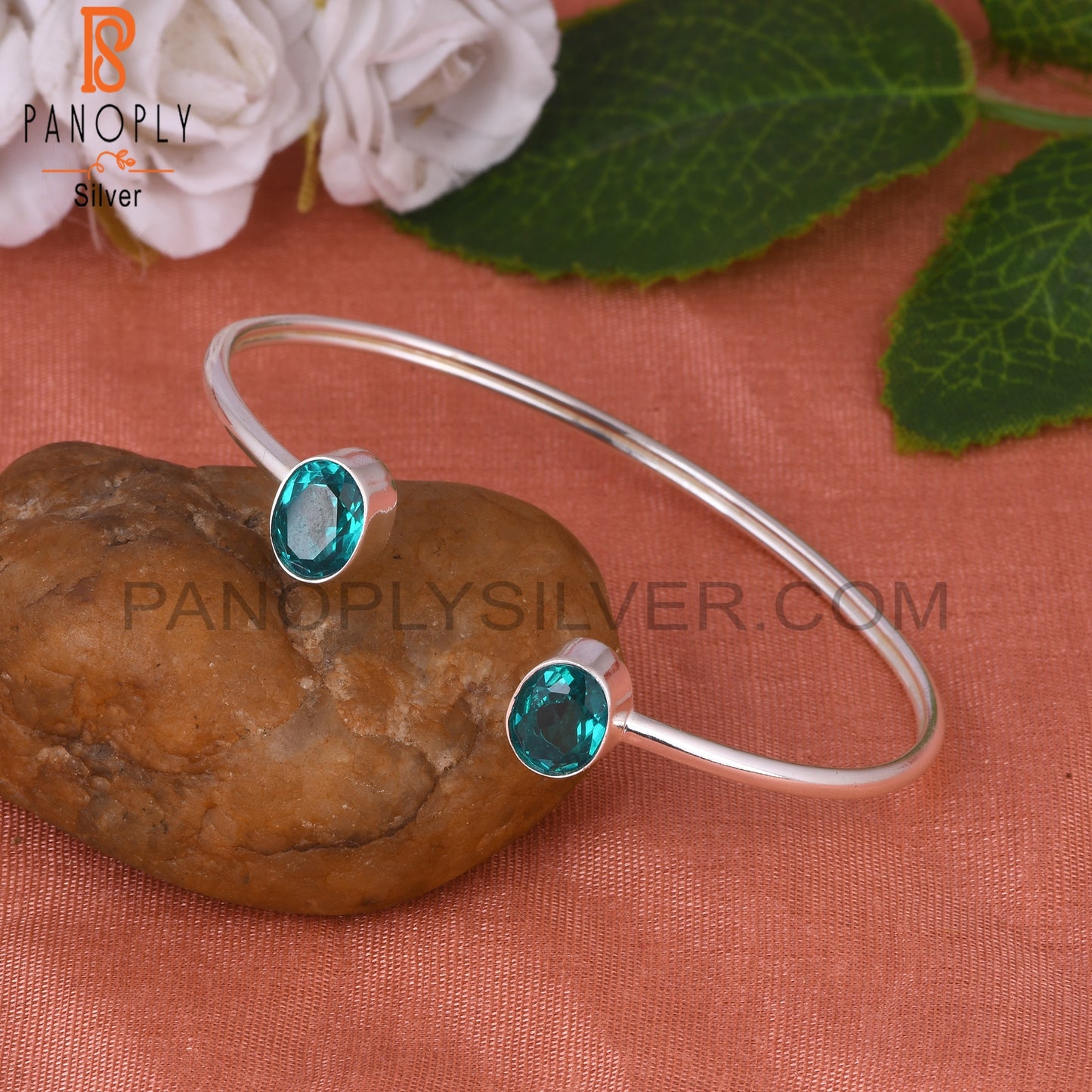 Doublet Santamaria Aquamarine Quartz Oval 925 Silver Cuff
