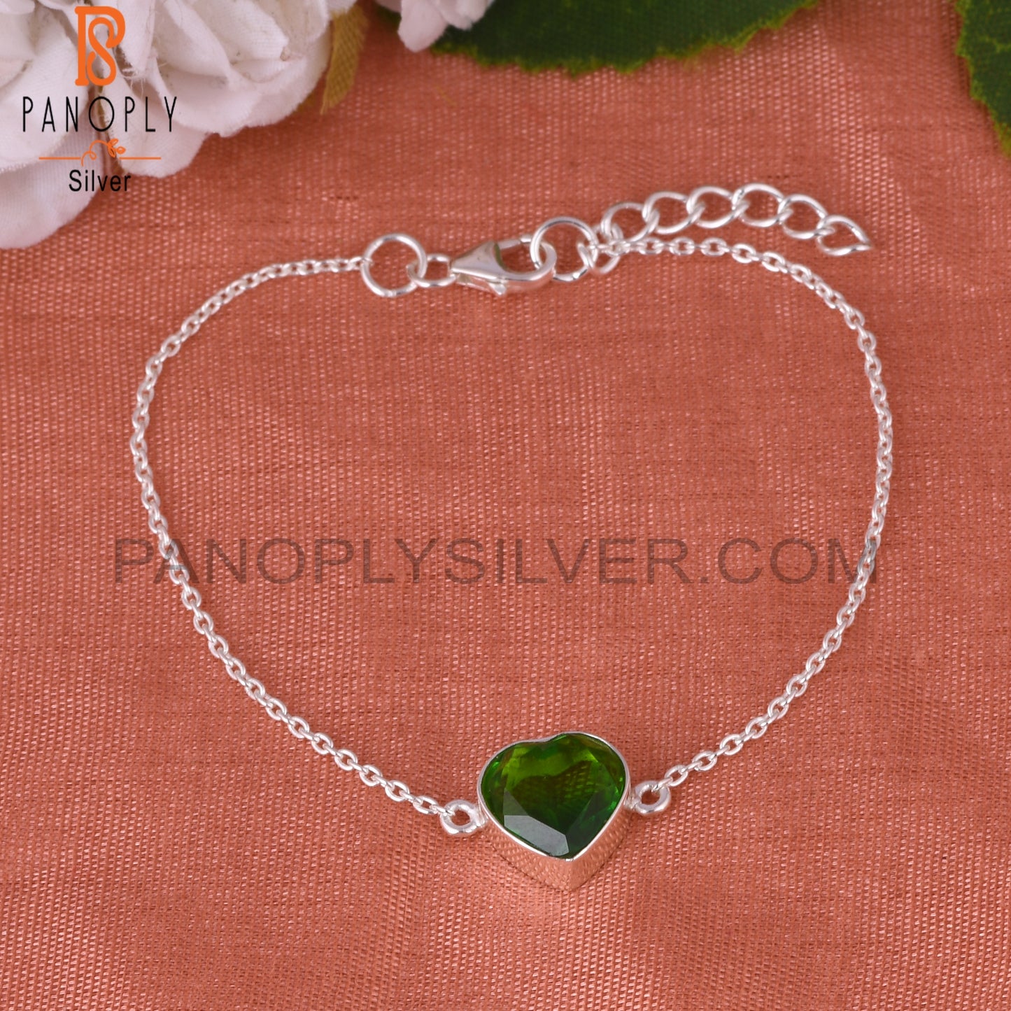 Bio Chrome Diopside Doublet Quartz Heart Silver Bracelet