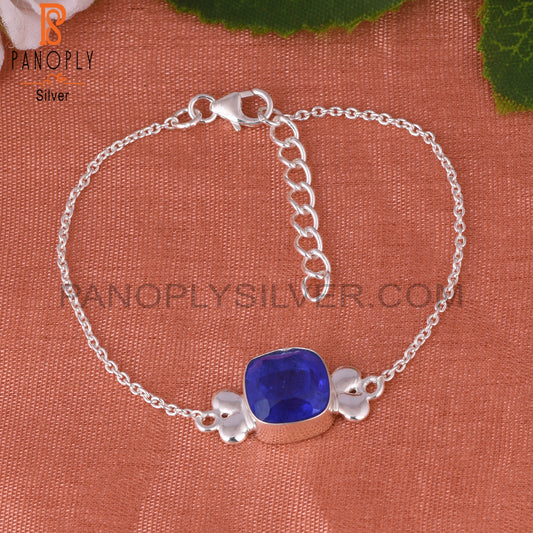 Doublet Tanzanite Quartz 925 Sterling Silver Wrist Bracelet