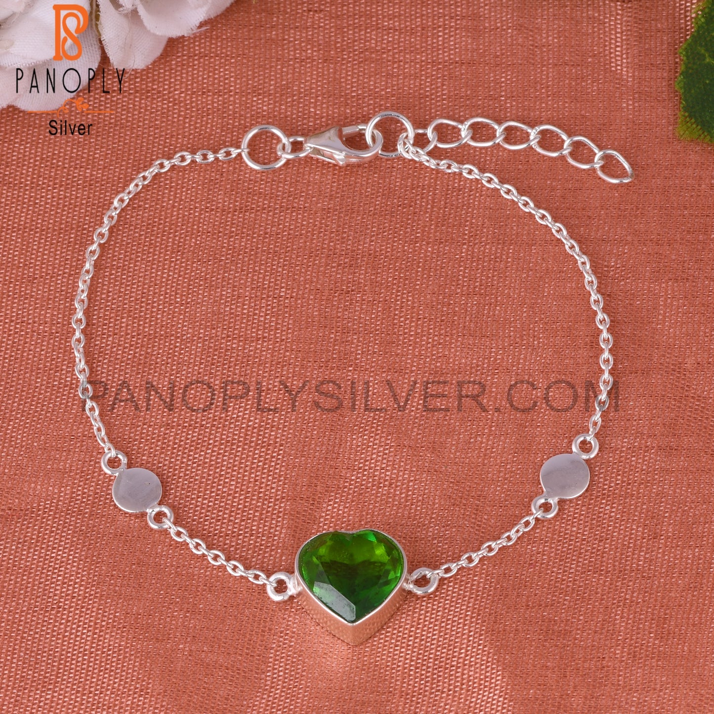 Bio Chrome Diopside Doublet Quartz Heart 925 Silver Bracelet