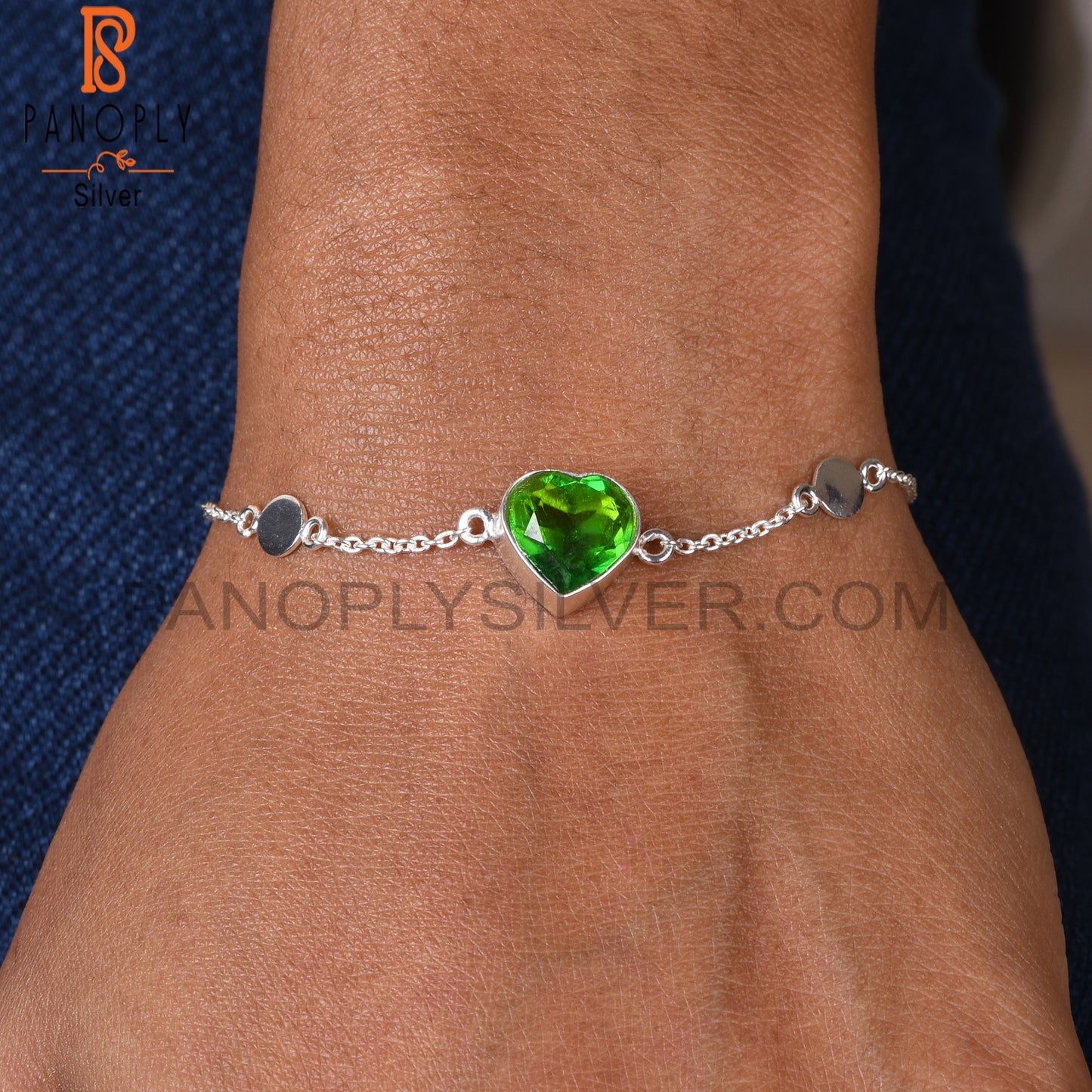 Bio Chrome Diopside Doublet Quartz Heart 925 Silver Bracelet