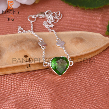 Bio Chrome Diopside Doublet Quartz Heart 925 Silver Bracelet