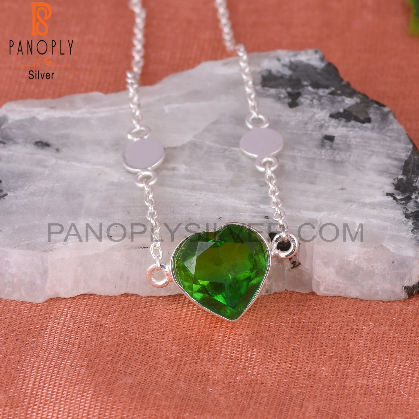 Bio Chrome Diopside Doublet Quartz Heart 925 Silver Bracelet