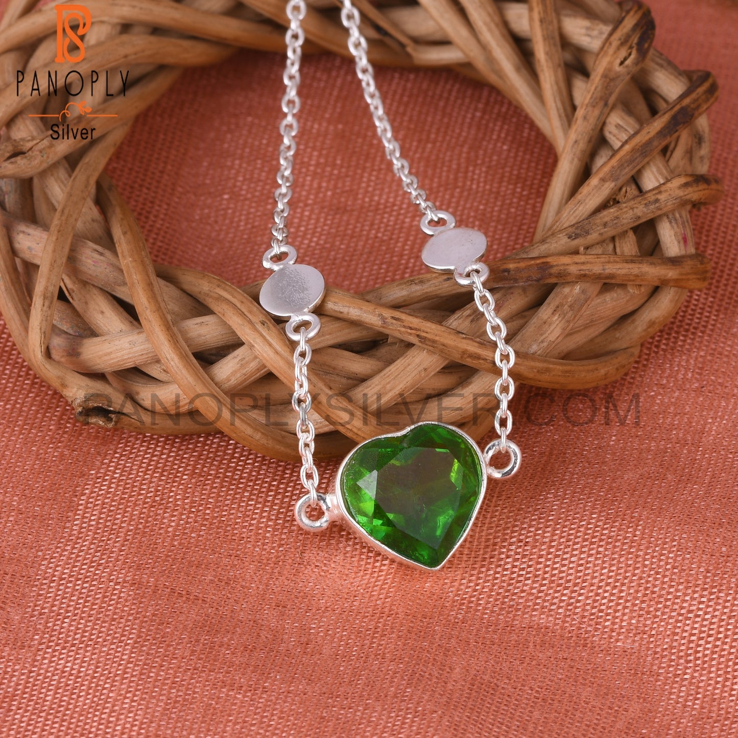 Bio Chrome Diopside Doublet Quartz Heart 925 Silver Bracelet