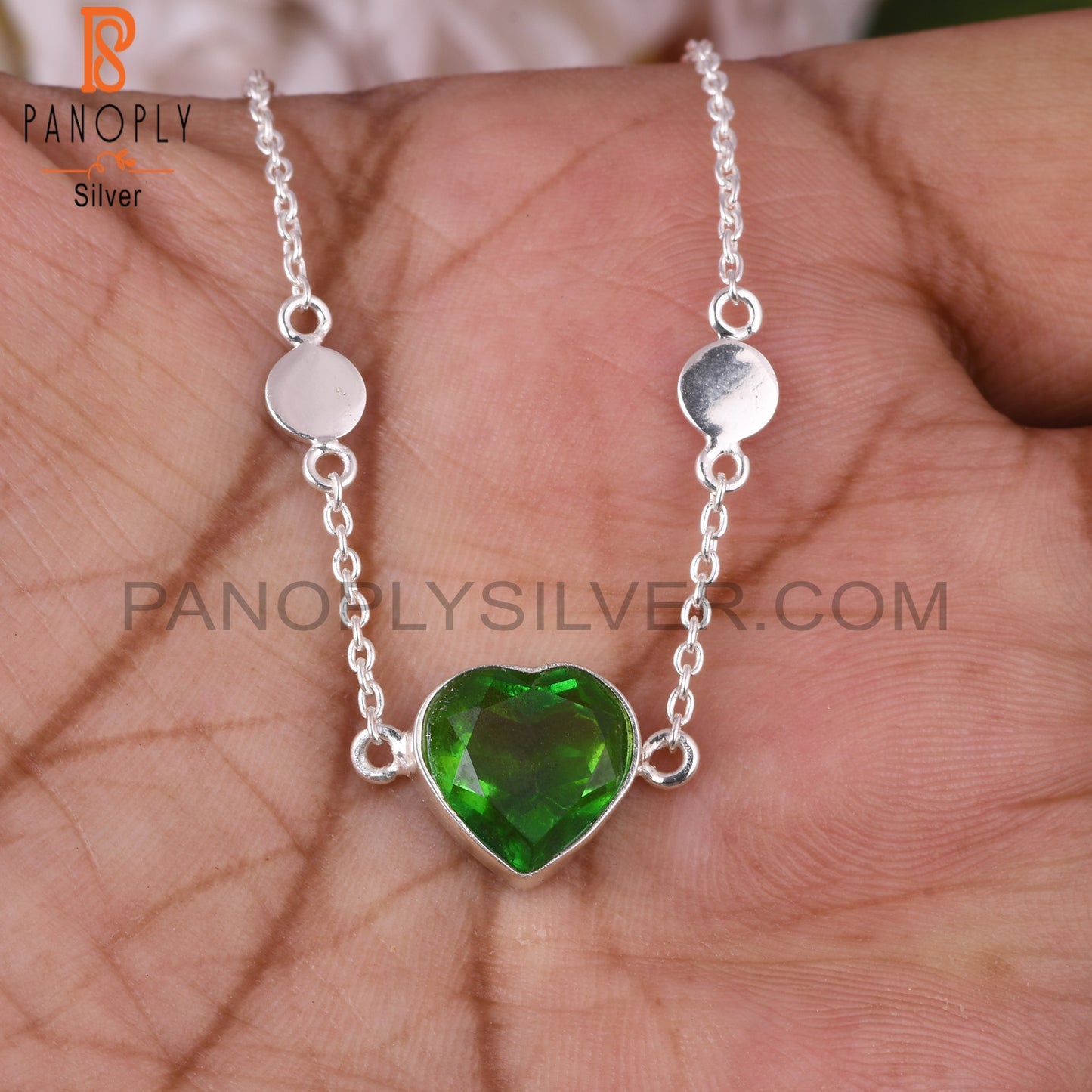 Bio Chrome Diopside Doublet Quartz Heart 925 Silver Bracelet