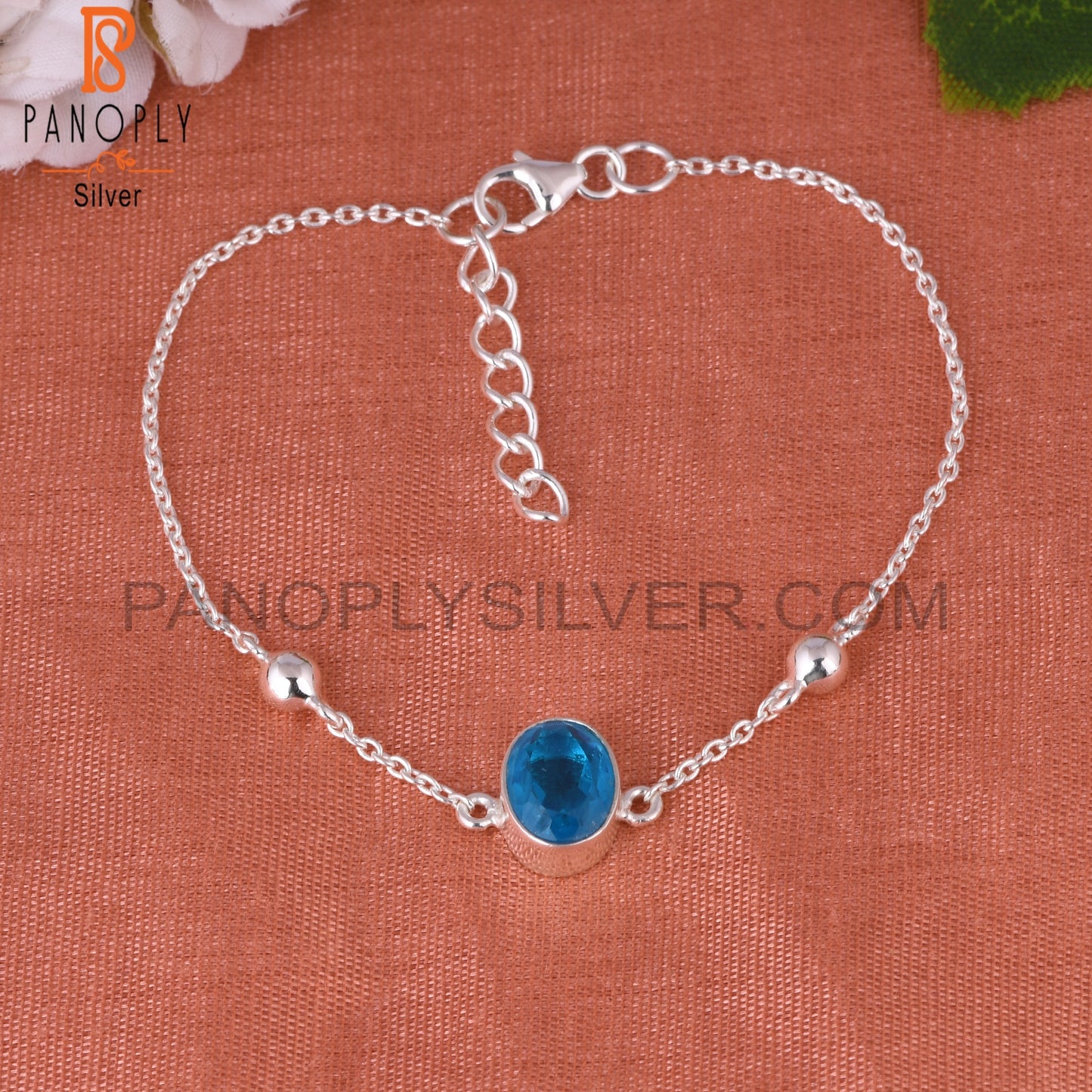 Doublet Aquamarine Quartz Oval Shape 925 Silver Bracelet