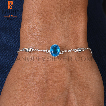 Doublet Aquamarine Quartz Oval Shape 925 Silver Bracelet