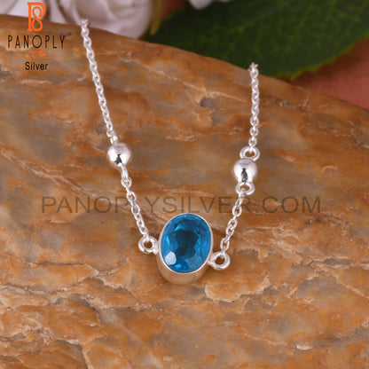 Doublet Aquamarine Quartz Oval Shape 925 Silver Bracelet