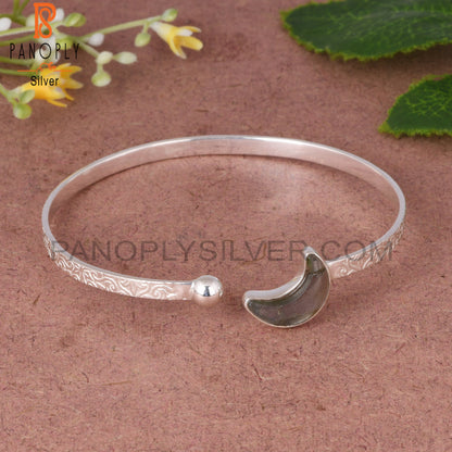 Labradorite Moon 925 Silver Filigree Band Moon Bracelet