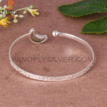 Labradorite Moon 925 Silver Filigree Band Moon Bracelet