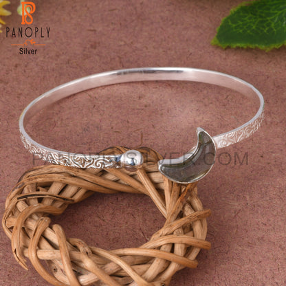 Labradorite Moon 925 Silver Filigree Band Moon Bracelet