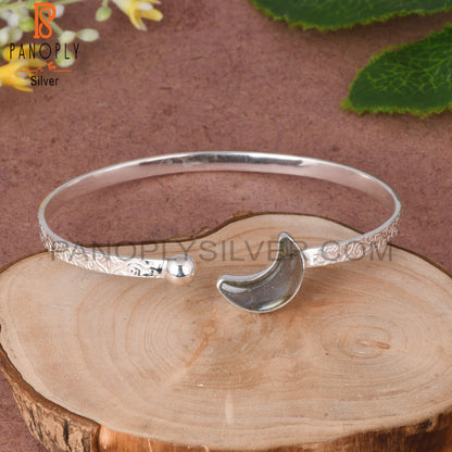 Labradorite Moon 925 Silver Filigree Band Moon Bracelet