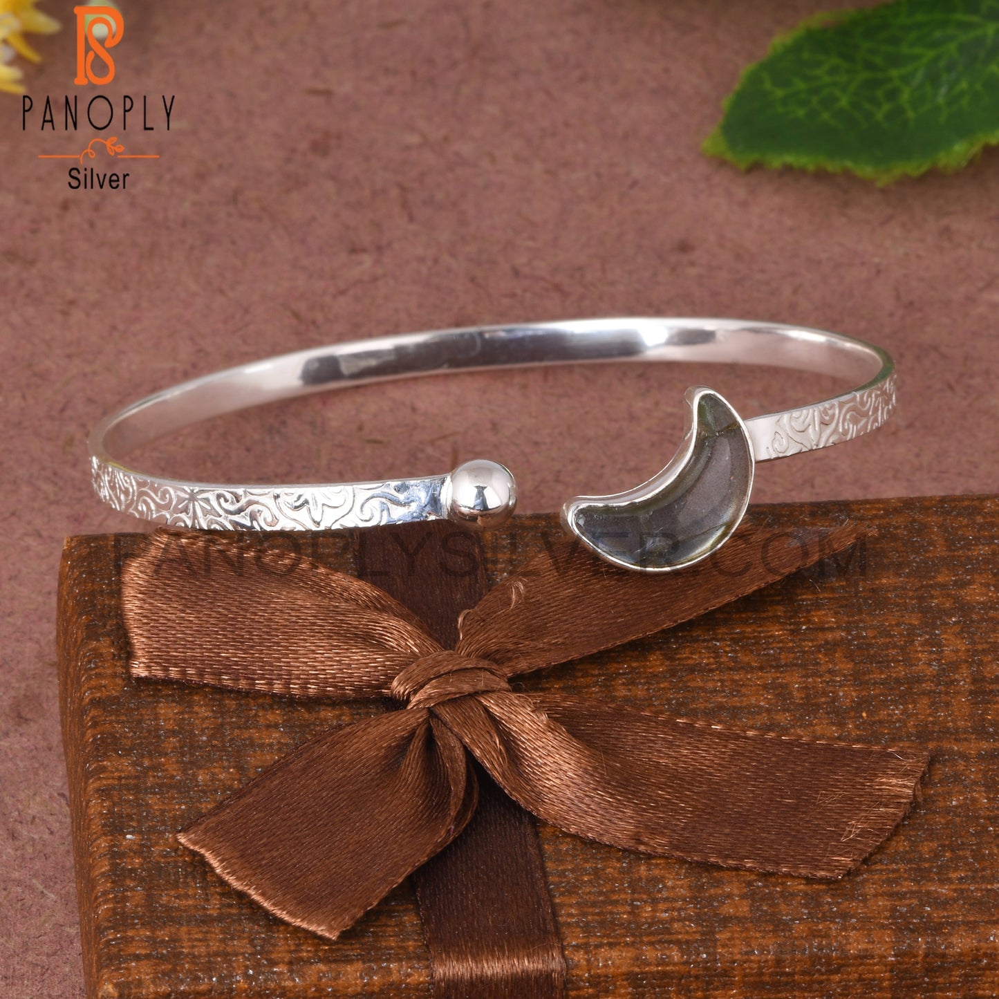 Labradorite Moon 925 Silver Filigree Band Moon Bracelet