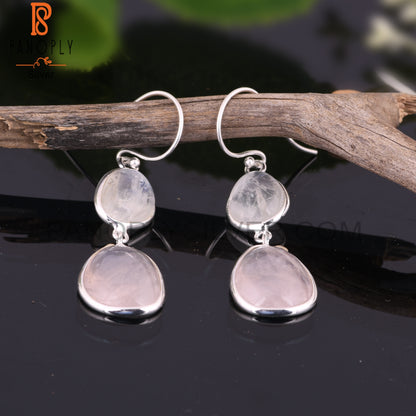 Rainbow Moonstone & Rose Quartz 925 Sterling Silver Earrings