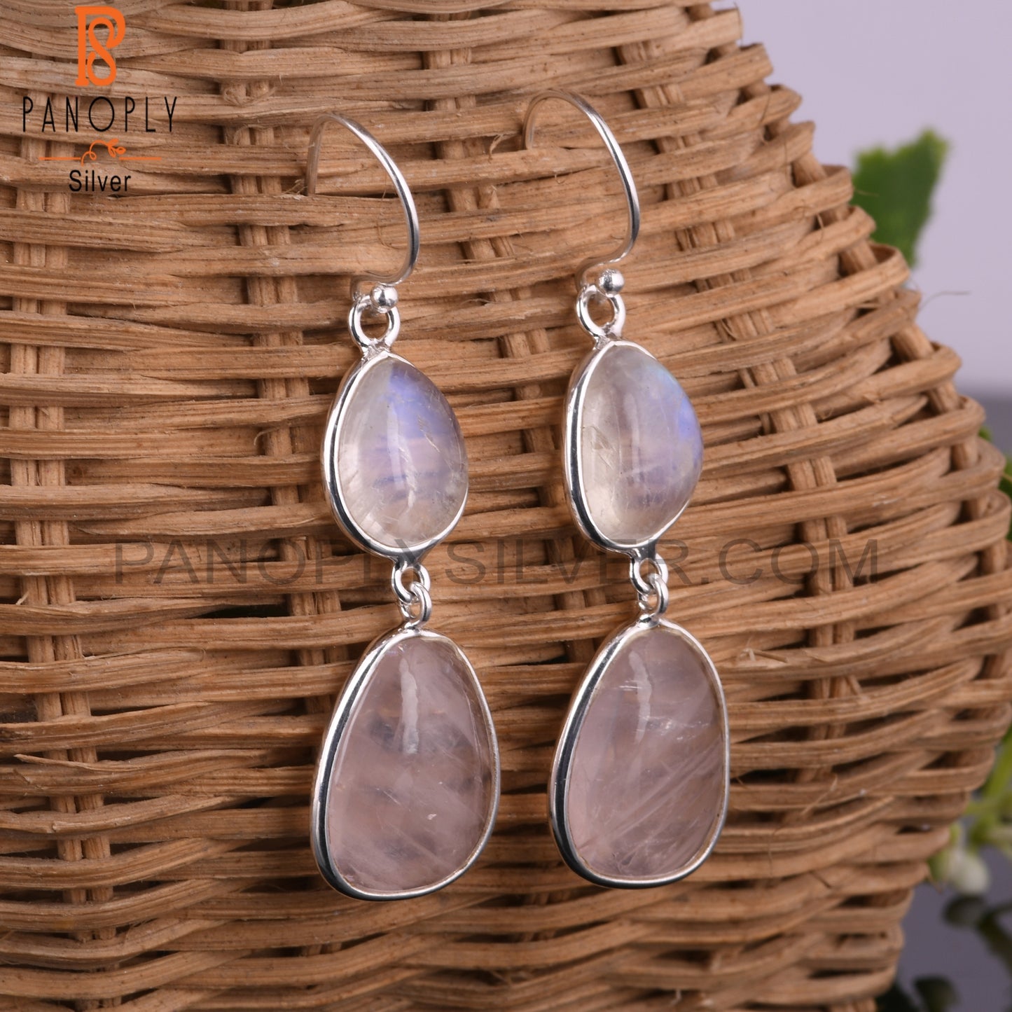 Rainbow Moonstone & Rose Quartz 925 Sterling Silver Earrings