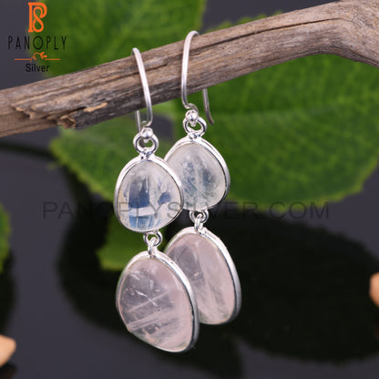 Rainbow Moonstone & Rose Quartz 925 Sterling Silver Earrings