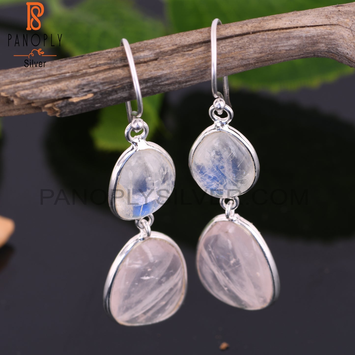Rainbow Moonstone & Rose Quartz 925 Sterling Silver Earrings