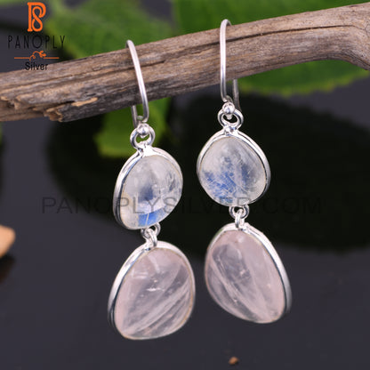 Rainbow Moonstone & Rose Quartz 925 Sterling Silver Earrings