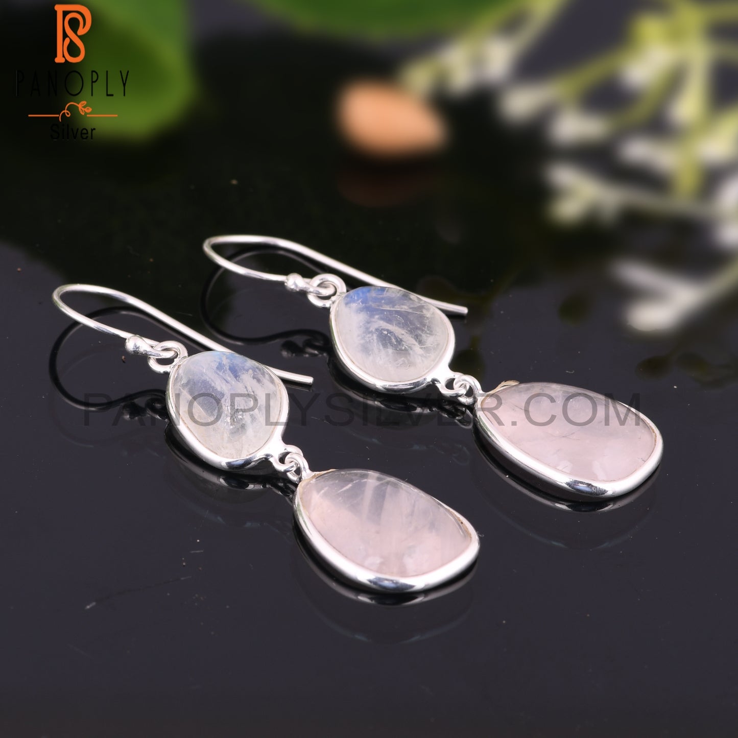 Rainbow Moonstone & Rose Quartz 925 Sterling Silver Earrings
