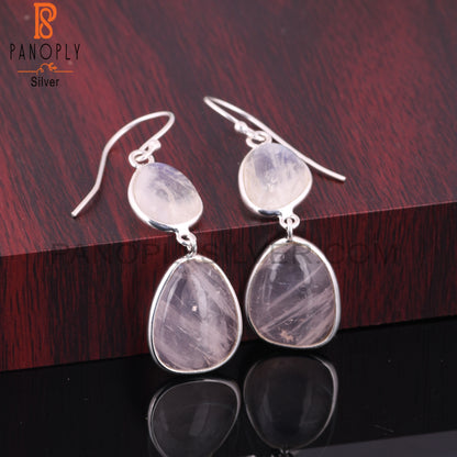 Rainbow Moonstone & Rose Quartz 925 Sterling Silver Earrings