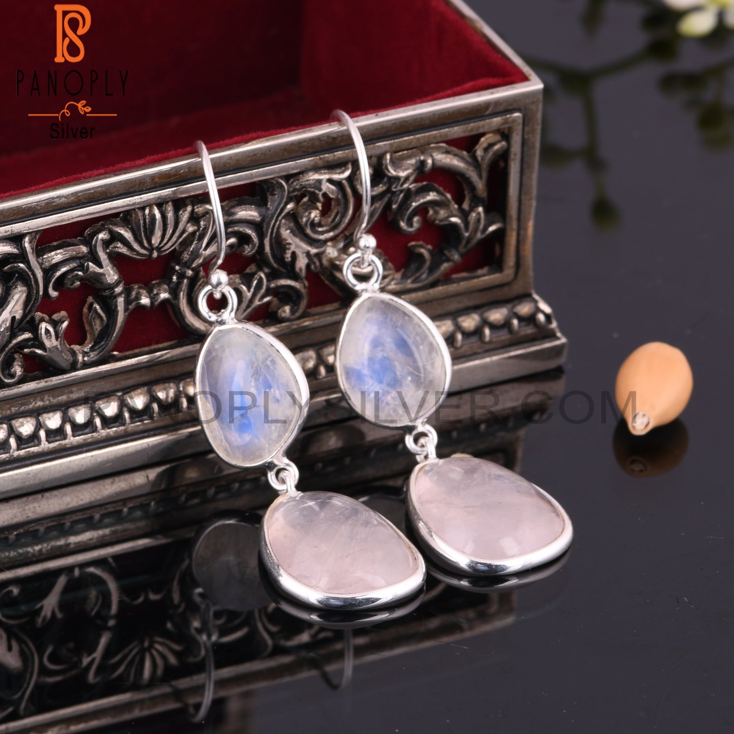Rainbow Moonstone & Rose Quartz 925 Sterling Silver Earrings