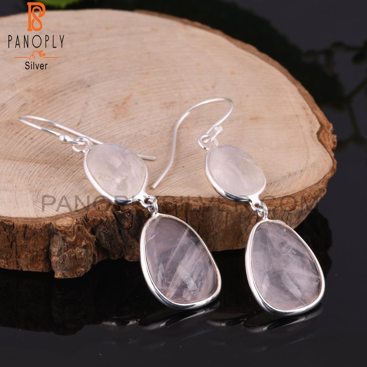 Rainbow Moonstone & Rose Quartz 925 Sterling Silver Earrings