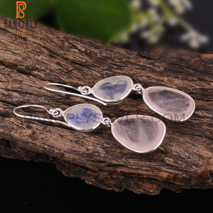 Rainbow Moonstone & Rose Quartz 925 Sterling Silver Earrings