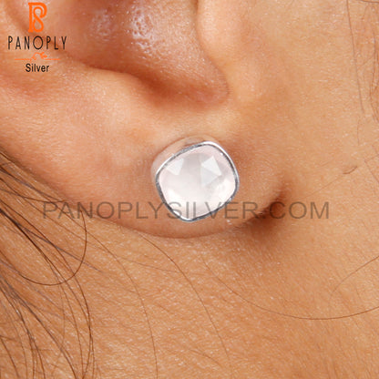 Rose Chalcedony Cushion 925 Sterling Silver Studs Earrings