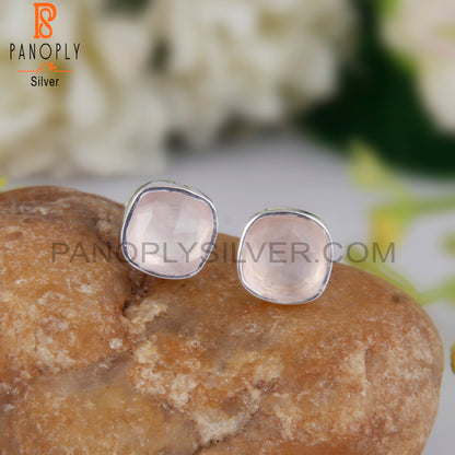 Rose Chalcedony Cushion 925 Sterling Silver Studs Earrings