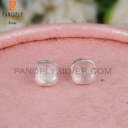 Rose Chalcedony Cushion 925 Sterling Silver Studs Earrings