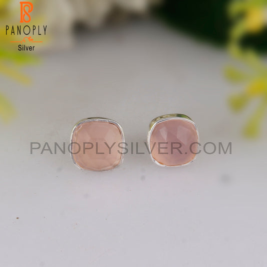 Rose Quartz Cushion 925 Sterling Silver Stud Earrings