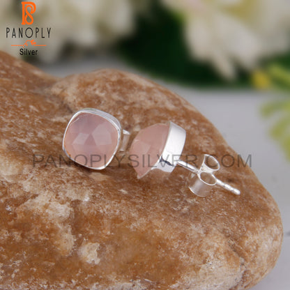 Rose Quartz Cushion 925 Sterling Silver Stud Earrings