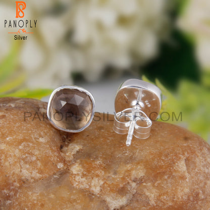 Smoky Quartz Cushion 925 Sterling Silver Stud Earrings