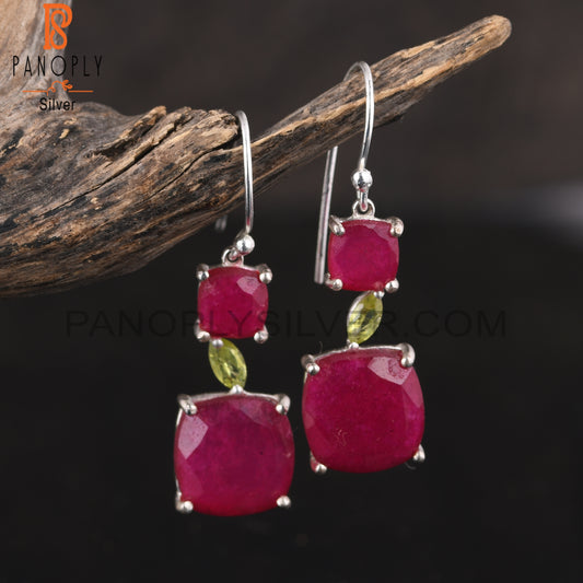 Peridot &  Ruby 925 Sterling Silver Earrings