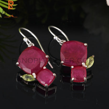 Designer Peridot & Ruby 925 Sterling Silver Earrings