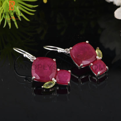 Designer Peridot & Ruby 925 Sterling Silver Earrings