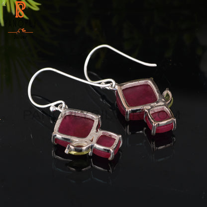 Designer Peridot & Ruby 925 Sterling Silver Earrings