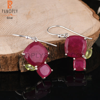 Designer Peridot & Ruby 925 Sterling Silver Earrings