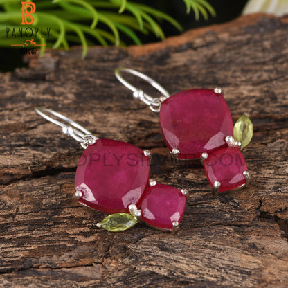 Designer Peridot & Ruby 925 Sterling Silver Earrings