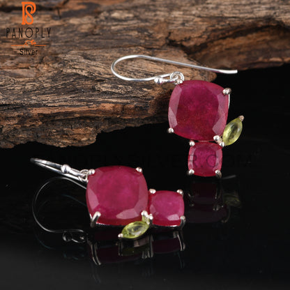 Designer Peridot & Ruby 925 Sterling Silver Earrings