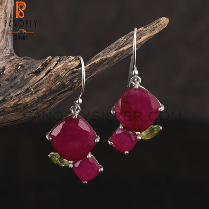 Designer Peridot & Ruby 925 Sterling Silver Earrings