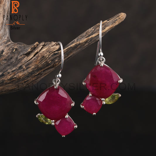 Designer Peridot & Ruby 925 Sterling Silver Earrings
