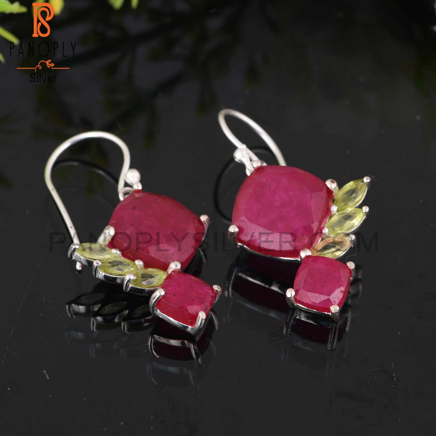 Peridot & Ruby 925 Sterling Silver Women’s Earrings