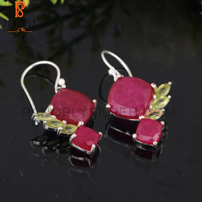 Peridot & Ruby 925 Sterling Silver Women’s Earrings